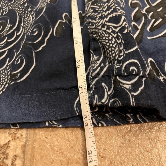 Y2K Utility Dragon Button Up Shirt XL Blue Cotton Rayon Asian Graphic - Picture 7 of 7